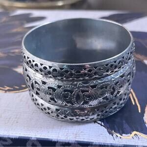 Vintage Intricate Ultra Wide Chunky Bohemian Silver Bangle Bracelet B1